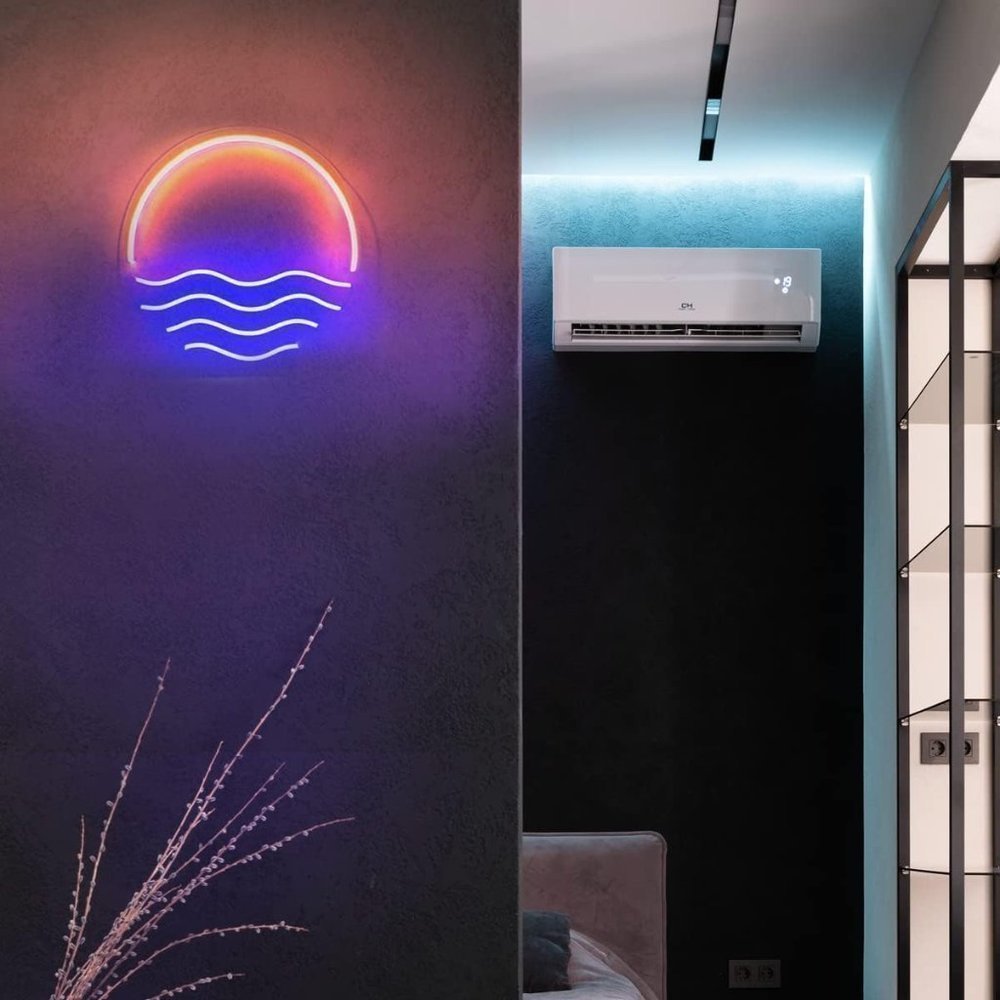 Neon Ocean Wave Sunset Blue Red Light Bedroom Beach Vacation Shelf Wall Decor - Picture 5 of 6